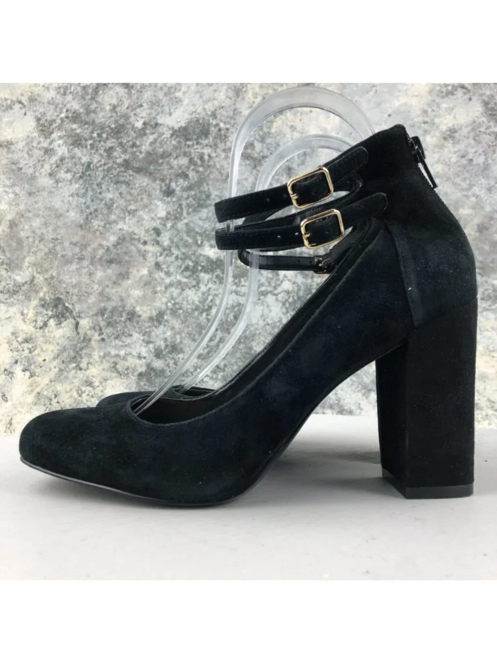 Nine West Women's Size 7.5M Socialite Black Suede High Heel Ankle Strap Pumps